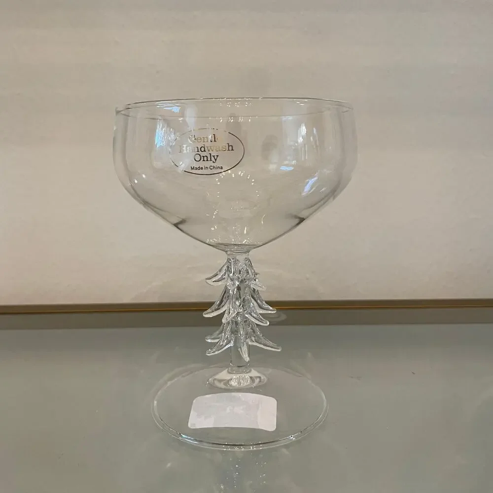 Christmas Tree Coupe Wine Glass Set of 2 Holiday Glam Barware New